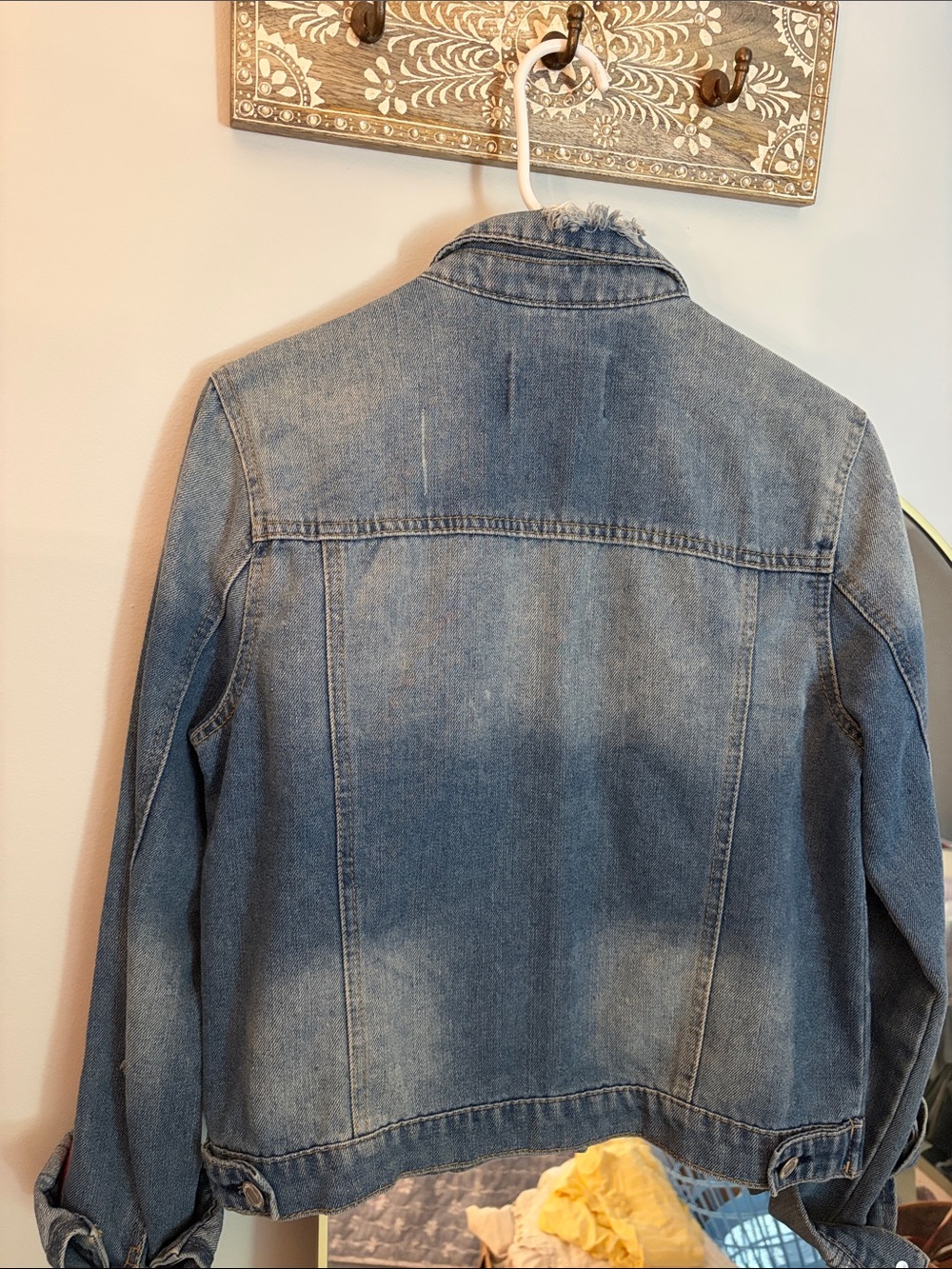 Sky and Sparrow Blue Denim Jacket with Red and Black Shoulder Stripes - Picture 6 of 6